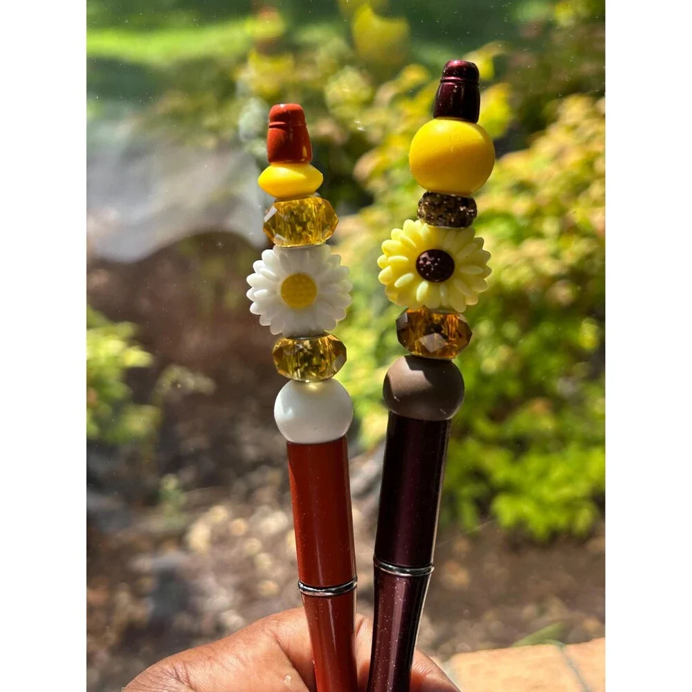 Handmade Beaded Pen Floral Silicone Refillable Ballpoint Office Supplies Teacher